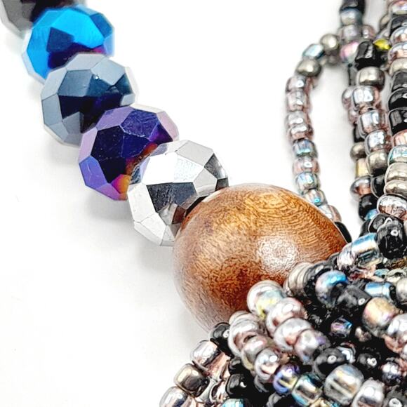 Vintage Joan Rivers Multistrand Purple Blue Silver Beaded Necklace - Picture 7 of 11